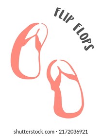 Summer flip flop slippers drawing hand painted with ink brush isolated on white background. Vector illustration