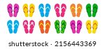 Summer flip flop vector icon, beach  slipper, pool shoe, sea sandal set bright pattern, cartoon rubber footwear isolated on white background. Cute illustration