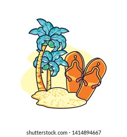 summer flip flops accessory in island with tree palm