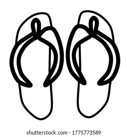Summer flip flops  in doodle style isolated on white background. Silicone slippers. Slippers icon.  Open shoes. Vector linear drawing