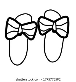 Sommerflips im Doodle-Stil einzeln auf weißem Hintergrund. Silikonschlappen. Hausschuhe-Symbol.  Offene Schuhe. Vektor-Linearzeichnung