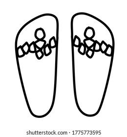 Sommerflips im Doodle-Stil einzeln auf weißem Hintergrund. Silikonschlappen. Hausschuhe-Symbol.  Offene Schuhe. Vektor-Linearzeichnung