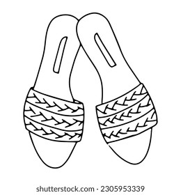 Summer flip flops drawn in line art style. Vector illustration.