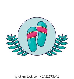 summer flip flops in frame circular with leaves