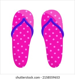 Summer flip flops for girl in flat style. Open shoes. Sandal beach wear. Slippers icon. Isolated flip-flop on white. Summer element for design poster, banner,  website. Vector stock illustration