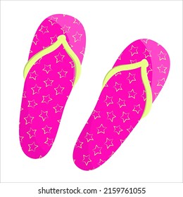 Summer flip flops for girl in flat style. Open shoes. Sandal beach wear. Slippers icon. Isolated flip-flop on white. Summer element for design poster, banner,  website. Vector stock illustration