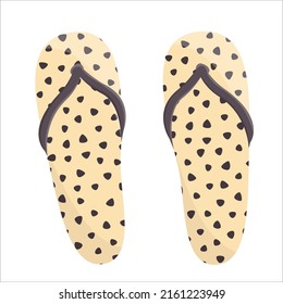 Summer flip flops for girl in flat style. Open shoes. Sandal beach wear. Slippers icon. Isolated flip-flop on white. Summer element for design poster, banner,  website. Vector stock illustration