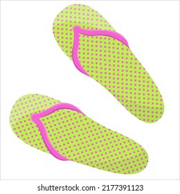 Summer flip flops for girl in flat style. Open shoes. Sandal beach wear. Slippers icon. Isolated flip-flop on white. Summer element for design poster, banner,  website. Vector stock illustration