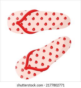 Summer flip flops for girl in flat style. Open shoes. Sandal beach wear. Slippers icon. Isolated flip-flop on white. Summer element for design poster, banner,  website. Vector stock illustration