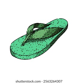 summer flip flops hand drawn. footwear comfort, slip on, pool vacation summer flip flops vector sketch. isolated color illustration