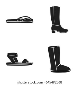 Summer flip flops for rest or pool, sandals for women on the buckle, boots with fur. Shoes set collection icons in black style vector symbol stock illustration web.