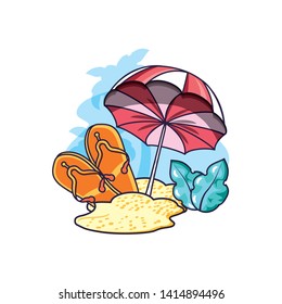 summer flip flops with umbrella in beach