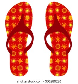 Summer flip flops with yellow sun illustrations