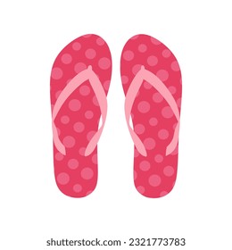 Los puntos de polka volteada de verano están aislados en un fondo blanco. Zapatos de playa. Las zapatillas rosas son planas. Ilustración vectorial puntos de polka flexiones