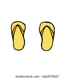 Summer flip-flops , vector illustration, orange and yellow color, hand drawing