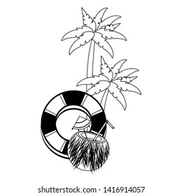 Summer float and coconut cocktail and palms trees cartoons vector illustration graphic design