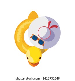 summer float duck and female hat with sunglasses