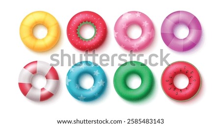 Summer floater vector set design. Summer floaters inflatable beach elements for holiday outdoor vacation. Vector illustration summer object collection. 
