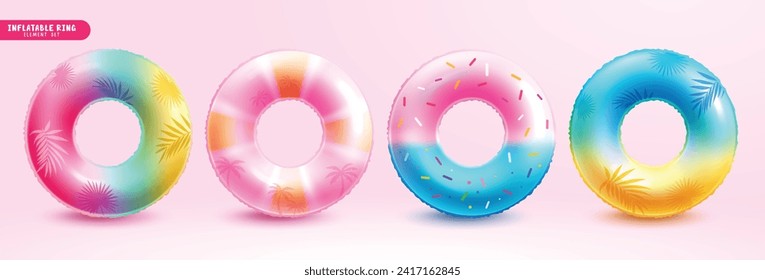 Summer floaters ring vector set design. Summer floater rings in pastel color for tropical swimming vacation elements. Vector illustration Vector illustration floaters rings collection.
