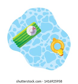 summer floats pad and duck floating in pool
