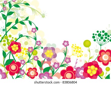 summer floral background of brightly colored flowers on a white