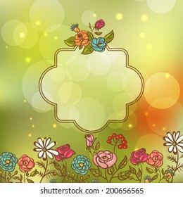 Summer floral background with Lights Flower Invitation Card, Floral Frame with Ribbon Vector Design element