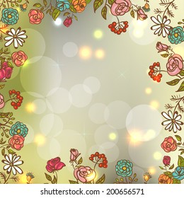 Summer floral background with Lights Flower Invitation Card, Floral Frame with Ribbon Vector Design element