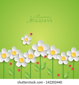 Summer floral background with paper daisy flowers. Vector illustration