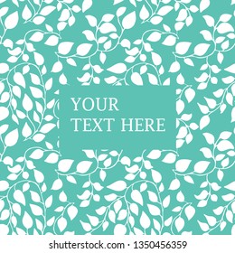 Summer floral background with place for your text. Wallpaper with graphic leaves. Light blue bacdrop with white elements. 