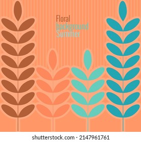 Fondo veraniego floral de estilo sencillo y plano. Plantilla de ilustración vectorial con hojas y ramas, líneas y contornos en la paleta de color de moda. Para las redes sociales, invitaciones, felicitaciones.