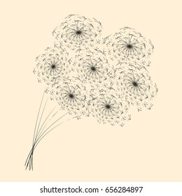 Summer floral background of stylized dandelions. For the design of postcards, brochures, flyers.