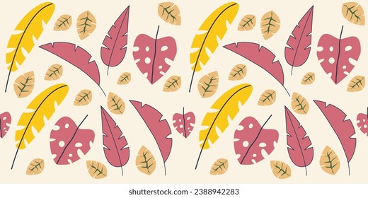 summer floral background Vector seamless. leaf pattern Seamless pattern hand-drawn with tropical leaves. floral seamless pattern with leaves The geometric pattern