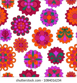 Summer floral design, abstract elements, ethnic style, textile pattern,  vector illustration