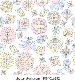 Summer floral design, abstract elements, ethnic style, textile pattern,  vector illustration