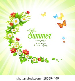 Summer floral frame with butterfly. Place for text.