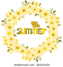 summer floral frame with butterfly. Vector illustration