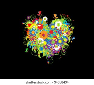 Summer floral heart for your design