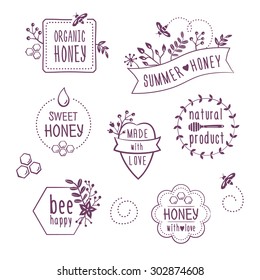 Summer floral honey labels, badges, organic honey logos