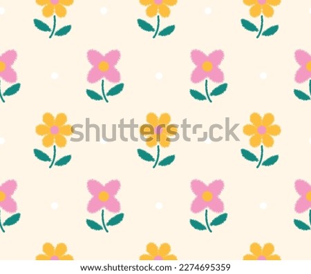 Summer Floral illustration Vector Seamless Pattern With Dot 
