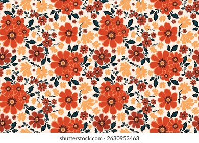 Padrão floral de verão, florescendo elemento de flores em padrão sem costura. Não AI gerar design para tecido têxtil moda impressão papel de parede, flores laranja, tapete, camisa, sem costura, flores vintage