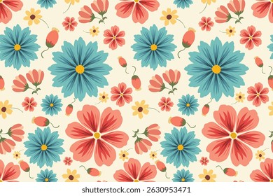 Summer floral pattern, blooming flowers element on seamless pattern. Not AI generate design for fabric textile fashion print wallpaper, Beautiful blooming flowers, carpet, shirt, seamless, blue flower