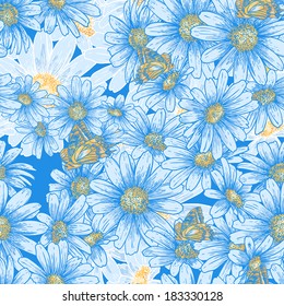 Summer floral pattern with daisies in vintage style