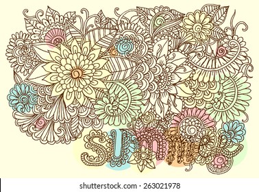 Summer floral pattern. Doodle art flowers.