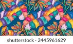 Summer floral pattern looking like watercolors, tropical pattern perfect for textiles and decoration