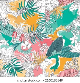 Summer floral pattern looking like unfinished watercolors, perfect for textiles and decoration