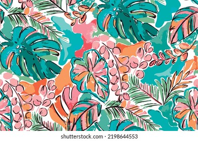 Summer floral pattern looking like unfinished watercolors  perfect for textiles   decoration