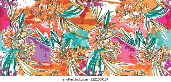 Summer floral pattern looking like unfinished watercolors, perfect for textiles and decoration