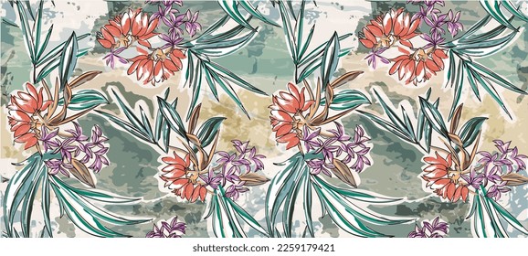 Summer floral pattern looking like unfinished watercolors, perfect for textiles and decoration
