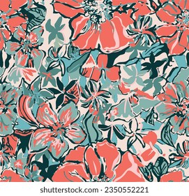 Summer floral pattern looking like unfinished watercolors, perfect for textiles and decoration