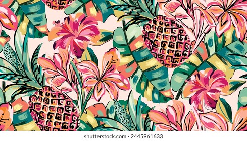 Summer floral pattern looking like watercolors, tropical pattern perfect for textiles and decoration